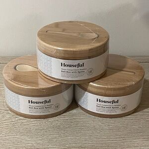 Three Compartment Bamboo Salt Box With Magnetic Spoon.